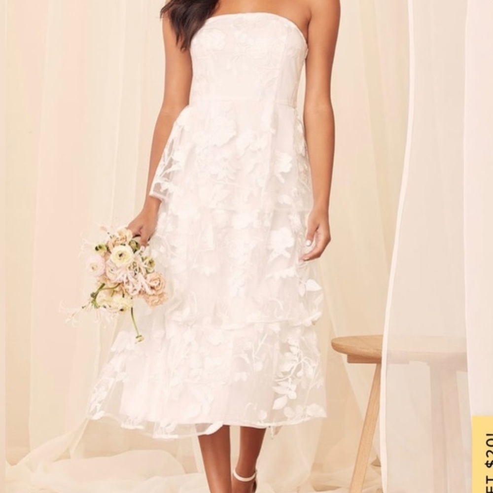 Brides: Lulus Loving With You White Embroidered Tiered Midi Dress XS
